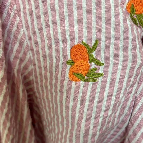 Anthropologie Maeve Pink Seersucker
Embroidered orange Bishop Sleeve, size large - Picture 6 of 13